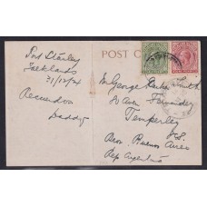 MALVINAS 1924 TARJETA POSTAL DEL SHIP HOTEL CIRCULADA DESDE STANLEY A TEMPERLEY, RARA